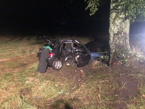 Miejsce wypadku drogowego na trasie Barciany-Srokowo